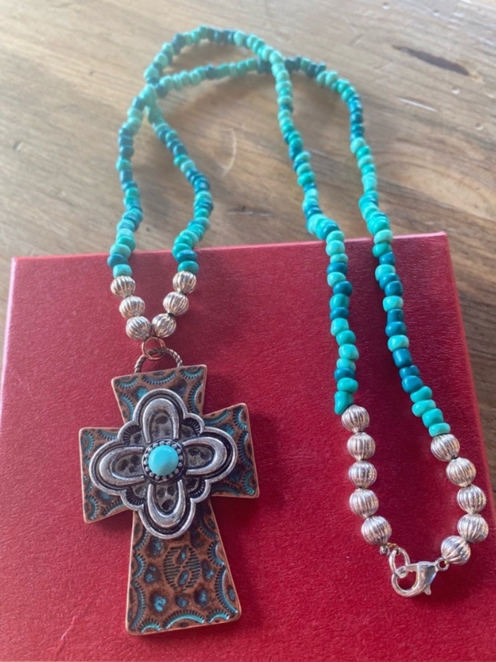 Western statement piece! Turquoise Cross Pendant Necklace - Women Jewelry